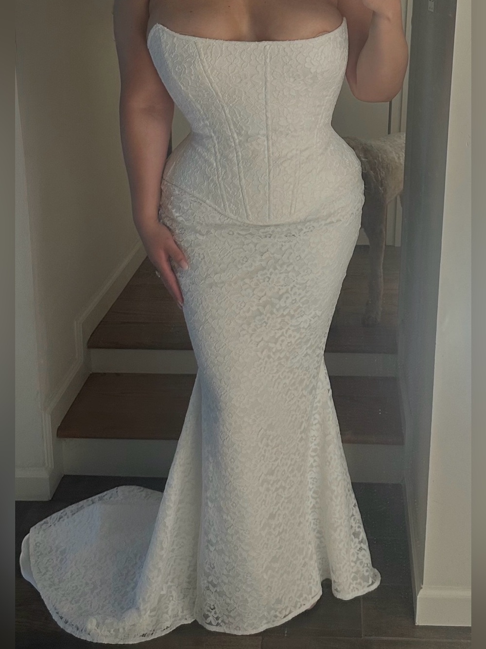 Strapless White Lace Corset Mermaid Wedding Dress